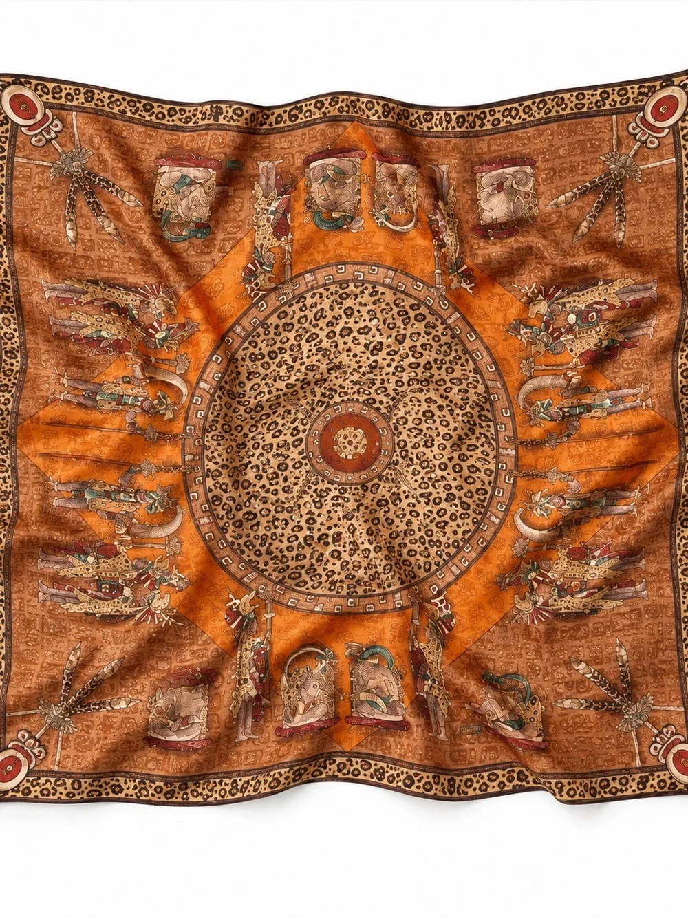 Pineda Covalin leopard designer square silk scarf Egyptian patterned Mayan tribe